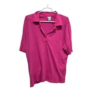 Chico’s Pima Cotton Pink Collared Split Neck Top Size XXL